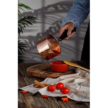 Imagem de DEMMEX Panela de cobre e aquecedor de manteiga, cobre sólido não revestido de 1 mm de espessura, cabo de madeira, revestido de estanho, 100% feito à mão na Turquia (0,8 litros-12,7 x 6,9 cm)
