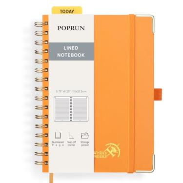 Imagem de POPRUN Caderno de diário espiral forrado, [A5-14,75" x 21,5 cm] - Papel grosso de 120 g/m², 141 páginas numeradas, caderno pautado universitário para homens e mulheres com bolso, abas de índice, 8