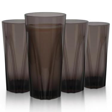Imagem de Asashizen Copos de plástico transparente preto, 430 ml, conjunto de 4, empilháveis, seguros para lava-louças, copos de acrílico para crianças, suco, água, acampamento, piqueniques, churrascos, festas