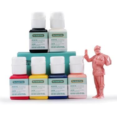 Imagem de Conjunto de tinta acrílica, tinta à base de água, resina acrílica, cor 6 cores primárias em frascos de 18 ml com 1 boneco miniatura de Papai Noel para modelos de plástico de resina, miniaturas,