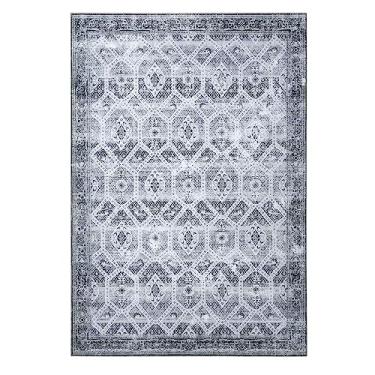 Imagem de COZYLOOM Tapete de área grande 22 x 30 cm tapetes laváveis persa oriental acento tapete vintage estampa floral boho capa de chão antiderrapante tribal tapete estético macio dobrável tapete fino cinza