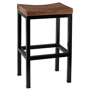 Imagem de Bare Decor Banco de bar Kitta de metal com assento de madeira maciça, 68,5 cm, preto