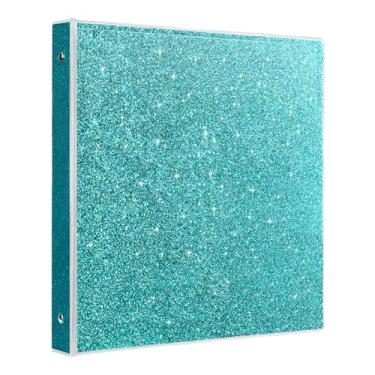 Imagem de Fichário de 3 anéis para material escolar, anéis redondos de 2,5 cm para guardar 300 folhas, fichários de moda para visualização, glitter azul-petróleo