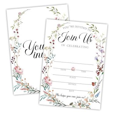 Imagem de Convites de casamento de flores silvestres - 25 peças convites de casamento dupla face com envelopes para Sr. e Sra. - Celebração de casamento, Convite Boho Wildflower, recém-casados, lembrancinhas de