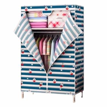 Imagem de Guarda-roupa Armário grande com zíper totalmente fechado, armação de tubo de aço, pano de cetim, guarda-roupa resistente, durável, simples para quarto armário