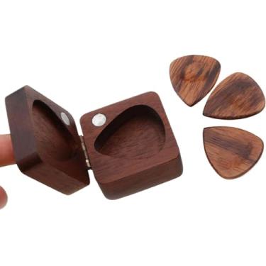 Imagem de Estojo para palheta de guitarra, Estojo porta palheta para guitarra,Caixa de suporte de palheta de guitarra, caixa de suporte de exibição de nogueira | Caixa de armazenamento de quadrada Acessórios de