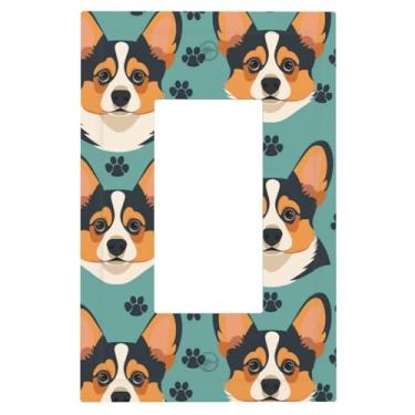 Imagem de 1 Gang Single GFCI Outlet Covers Decorador/Rocker Light Switch Placa de Parede Bonito Corgi Tricolor Dog Paw Dispositivo Elétrico Face Plug Plate Cover para Receptáculo Dimmer Tomada USB