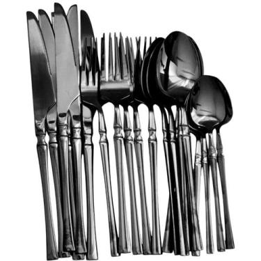Imagem de Faqueiro de luxo Preto Slim Talheres de aço Inoxidavel 24pçs - Stainle