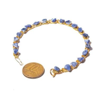 Imagem de 05 Pulseira Corrente Pedra Sodalita Natural Rolada Dourado - Cristaisd