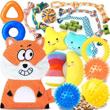 Imagem de Zeaxuie Pacote com 23 brinquedos luxuosos para dentição, brinquedos fofos para cães pequenos com brinquedos de borracha para mastigar, bola de petisco, cordas e brinquedos de pelúcia para cães que