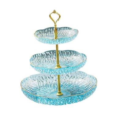 Imagem de Bandeja de bandeja de placa de frutas bandeja de bandeja multi -camadas pratos de servir cupcake stand para festa em casa entretenando fruta seca de, Azul, 3 Níveis