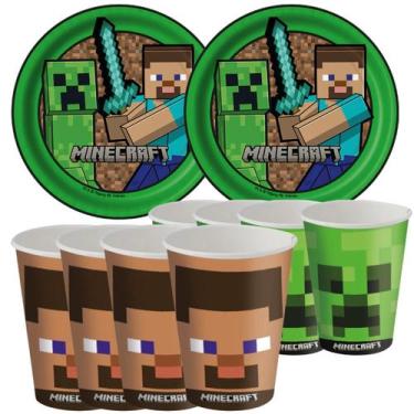 Imagem de Kit Festa Pratos e Copos para Aniversário Comemoração - Jogo Minecraft