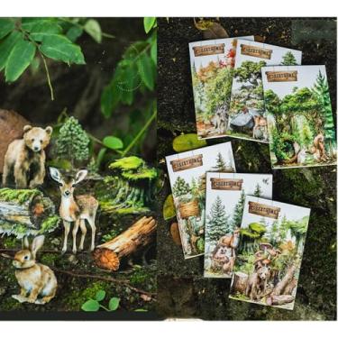 Imagem de 150 peças Floresta animais selvagens ursos tecidos transparentes à prova d'água etiquetas decoração moldura pacote de adesivos para diários capa de telefone laptops mala scrapbooking bullet journals
