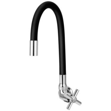Imagem de Torneira Gourmet Flexível de Cozinha Parede Preta 1/4 de Volta Cruz de