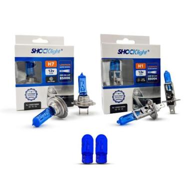 Imagem de Kit par lâmpada H7 8500K + H1 8500K + T10 Pingão Super Branco Shocklig