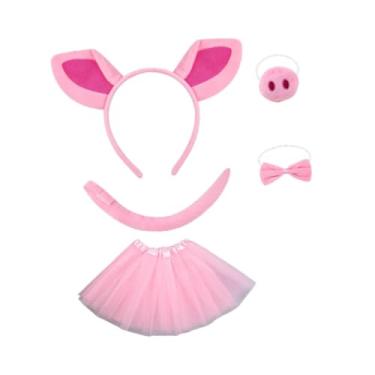 Imagem de UxicRuya Conjunto de fantasia de porco para cabeça, vestido para shows de palco, festa de performance de Halloween, Saia de Tule