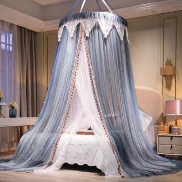 Imagem de AIKASY Cama De Dossel Para Meninas E Adultos, Cortina De Cama Elegante De Duas Camadas, Mosquiteiro Redondo De Renda Infantil Dream, Mosquiteiro De Dossel De Princesa - Serve Para Camas De Solteiro,
