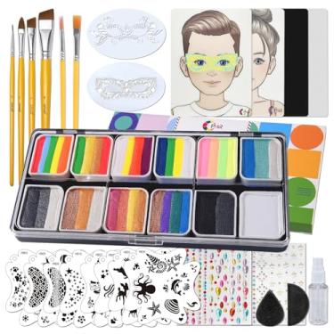 Imagem de OPHIR Kit De Pintura Facial Profissional De 41 Cores, Kit De Pintura Facial À Base De Água De 5,14 Oz Com 4 Placas De Prática De Pintura Facial, 10 Estênceis, 4 Pincéis, 2 Esponjas De Maquiagem E 2