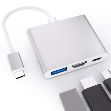 Imagem de Fonestuff Adaptador Multiporta Usb C Para Hdmi 4K Saída Hdmi, Usb 3.0 E Porta De Carregamento Rápido Usb-C Tipo C Para Hub Av Digital Para Iphone 15 16 Samsung Macbook Pro/Air, Ipad Pro Laptop, Sliver