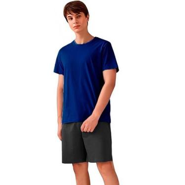 Imagem de Pijama De Calor Leve Fresquinho Conjunto Masculino Slim Fitness, Azul 