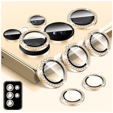 Imagem de LucBuy Protetor de lente de câmera Diamond para Samsung Galaxy S24 Ultra, protetor de tela traseira de vidro temperado brilhante, anéis de proteção de metal de alumínio individuais, adesivos de filme