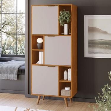 Imagem de Estante para Livros Office Aliança Candian 3 Portas Cinamomo/Off White - Jcm Móveis