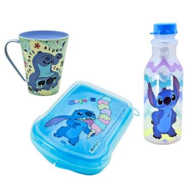 Imagem de Kit Trio Escolar Infantil Garrafinha 500ml Retrô, Caneca 360ml e Sandu