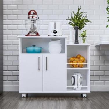 Imagem de Fruteira Cozinha 2 Portas com 5 Rodizios Multiuso Tampo Para Microonda