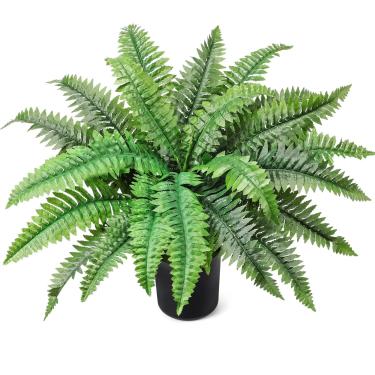 Imagem de FineCheer Samambaias falsas planta em vaso falso Boston arbusto em vaso vegetação artificial samambaia planta para primavera verão pátio jardim fazenda janela entrada varanda escritório sala de estar