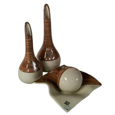 Imagem de Jogo De Vasos Par Lâmpadas E Centro De Mesa Em Cerâmica Bege