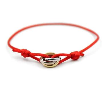 Imagem de AuroraBTQ Pulseira de nó de cordão vermelho Trinity, cordão de cetim vermelho com detalhes dourados e prateados, pulseira unissex de designer, presente de luxo, One Size, Metal cordão Metal, Sem Pedra