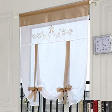 Imagem de SIMPVALE 1 cortina de amarrar voile - persiana romana transparente - cortinas bordadas painéis de tule capa de janela para quarto, estudo, banheiro, cozinha, 80 x 100 cm, marrom claro