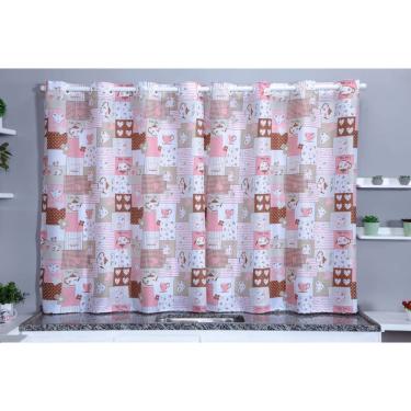Imagem de Cortina Decorativa para Cozinha Copa Sala de Jantar 2,00m x 1,40m Estampa Bule Rosa