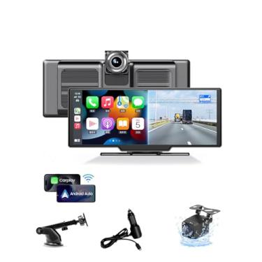 Imagem de Tela Carplay sem fio para carro com câmera de painel 4K, tela sensível ao toque de 10,26 polegadas, portátil, sem fio, Apple Carplay e Android Auto Car Stereo, navegação GPS, controle de voz,
