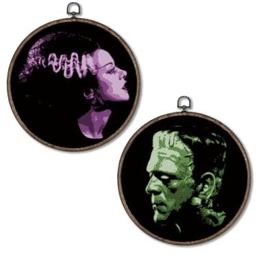 Imagem de Giosve Pôster emoldurado retrô Frankenstein and Bride of Frankenstein e Bride of Frankenstein, filme de monstro de terror gótico, esculturas de parede para decoração de casa, bar, caverna, homem, 25 x