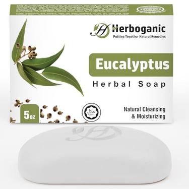 Imagem de HERBOGANIC Sabonete de ervas de eucalipto | Sabonete em barra natural para rosto e corpo | Limpeza e hidratação | Infundido com eucalipto | Suave para homens e mulheres | 142 g (pacote com 1)