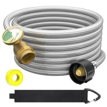 Imagem de GardenNow Mangueira de extensão de tanque de propano trançada com medidor, mangueira de extensão de tanque QCC1/tipo 1, encaixe Acme para macho QCC/POL, substituição de detector de vazamento para aparelhos de tanque de propano e churrasqueira a gás