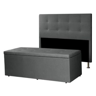 Imagem de Kit Cabeceira E Cal��adeira Baú Casal Queen 1,60m Berlim Suede