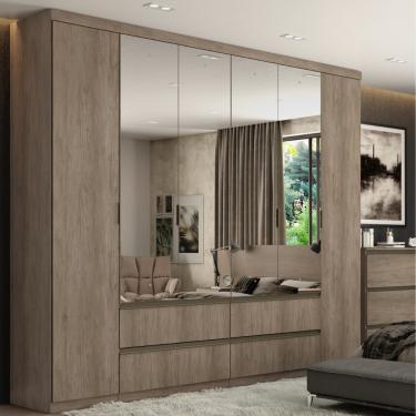 Imagem de Guarda Roupa Casal Com 4 Espelhos 6 Portas 4 Gavetas em MDF Nobre Full Glass THB - Rustico
