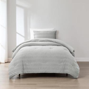 Imagem de Lush Decor Conjunto de 2 peças com edredom listrado de veludo franzido azalea, solteiro/solteiro, GG, cinza claro - cinza - edredom de veludo - roupa de cama infantil - decoração de dormitório