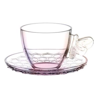 Imagem de Xícara Para Café Com Pires De Vidro Bee 80 Ml 4 Peças