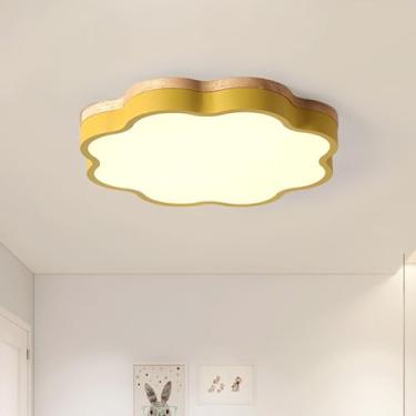 Imagem de Lustre de escada com luz de teto LED regulável, 23,6 polegadas, moderno, minimalista, em forma de flor, madeira, metal e acrílico, luz de teto embutida para corredor, hall de entrada, closet