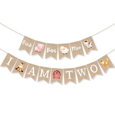 Imagem de Faixa Oink Baa Moo I am Two, tema de fazenda, decoração de festa de segundo aniversário para crianças