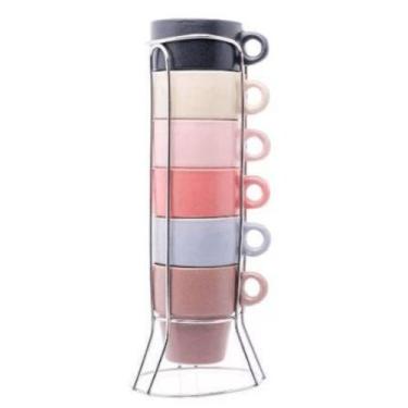 Imagem de Conjunto De 6 Xicaras De Café Empilhaveis De Ceramica Com Suporte - Wo