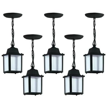 Imagem de Kit 5 Pendentes Luminárias de Teto Colonial Vintage Preto Interno Externo Bivolt E27 Dital