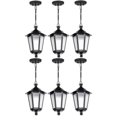 Imagem de Kit 6 Pendentes de Teto Lente Fosca Luminária Grega Colonial Retro Preta Dital