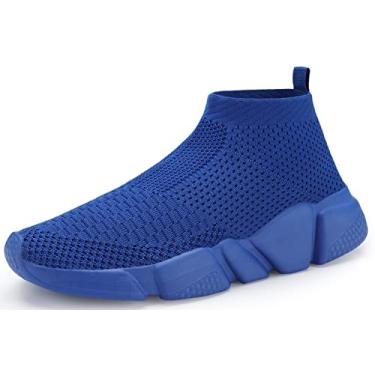 Imagem de Santiro Tênis de caminhada masculino, leve, cano alto, respirável, de malha, atlético, tênis de corrida moderno para academia, Azul, 41