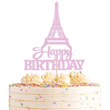 Imagem de AHAORAY Eiffel Rower Birthday Cake Topper - Pink Glitter Eiffel Rower Theme Birthday Party Cake Decoration Supply - Boy or Girl Architecture Theme Party Cake Decor Photo Prop