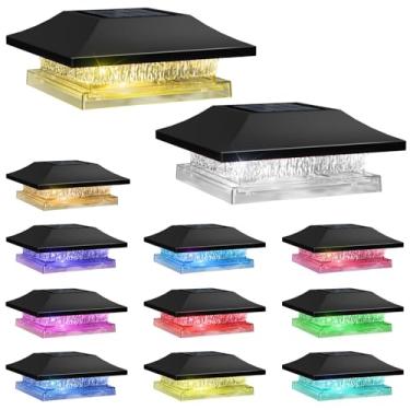 Imagem de Viewsun Pacote com 12 lâmpadas de poste solares, tampa movida a energia solar com 4 modos de iluminação à prova d'água decorativa para decoração de terraço ou jardim, serve para postes de vinil de