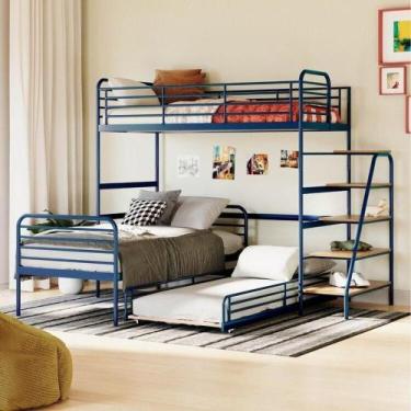 Imagem de Conjunto Cama Alta com Bicama Infantil / Juvenil Teko Casatema Azul /Á